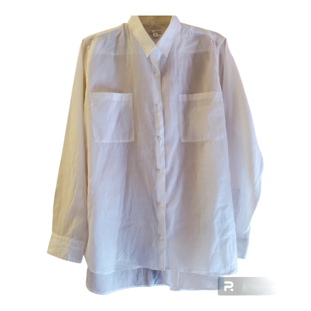 Gap Shirt Womens XL White Sheer Ramie Grass Linen Button Down Long Sleeve Top
